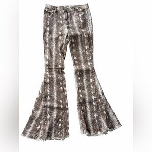 Brown and White Bell Bottom Jeans